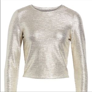 Alice + Olivia ✨ Shimmery Silver Long Sleeve Crop Top